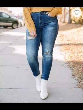 Curvy High-Rise Dark Blue Distressed Ankle Skinny Jeans